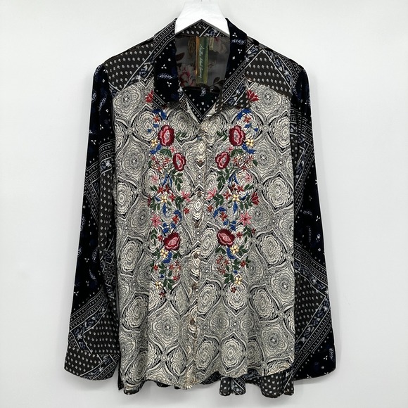 Aratta Silent Journey Tunic Top Shirt Large Embroidered Boho Festival Coquette